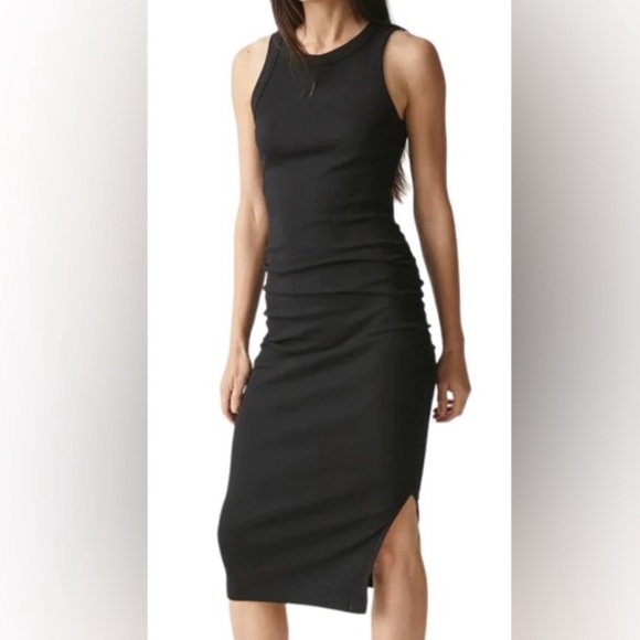 Michael Stars Dresses & Skirts - Michael Stars Black Ribbed Midi Ruched Tank Dress Women's Size XS